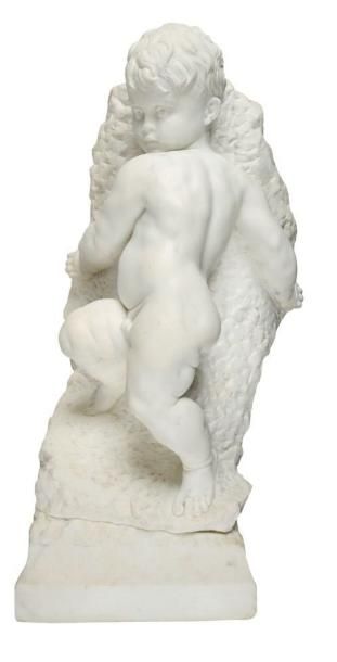 Alfred BOUCHER (1850 - 1934) Jeune enfant. Sculpture en marbre blanc. Signée sur&hellip;