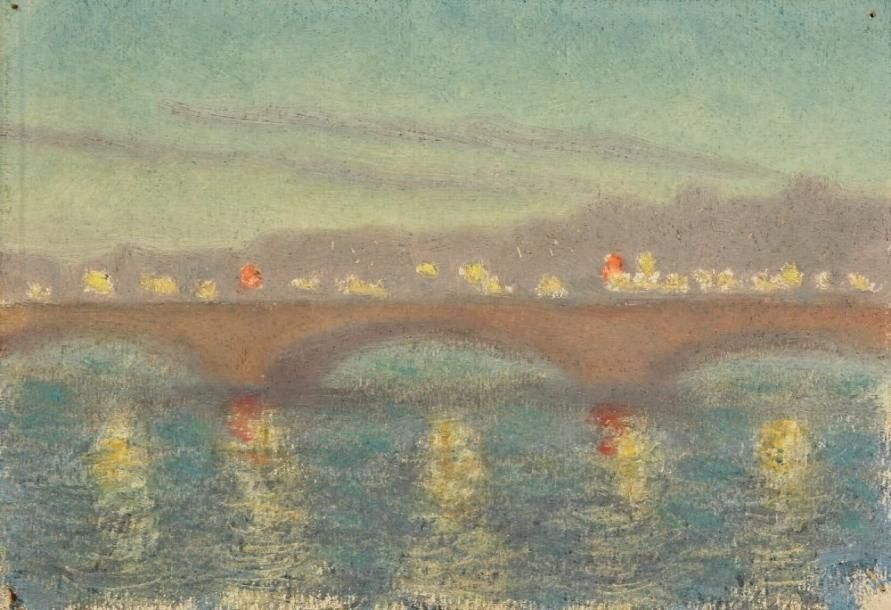 Charles LACOSTE (1870 - 1959) Le Pont la nuit, Paris, 1922. Gouache. Signée et d&hellip;