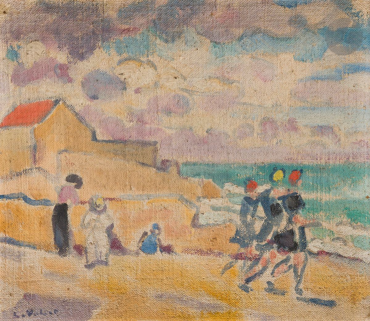Null 路易-瓦尔特（1869-1952）
热闹的海边，约 1918 年
布面油画。
左下方有签名。
18.5 x 21 厘米