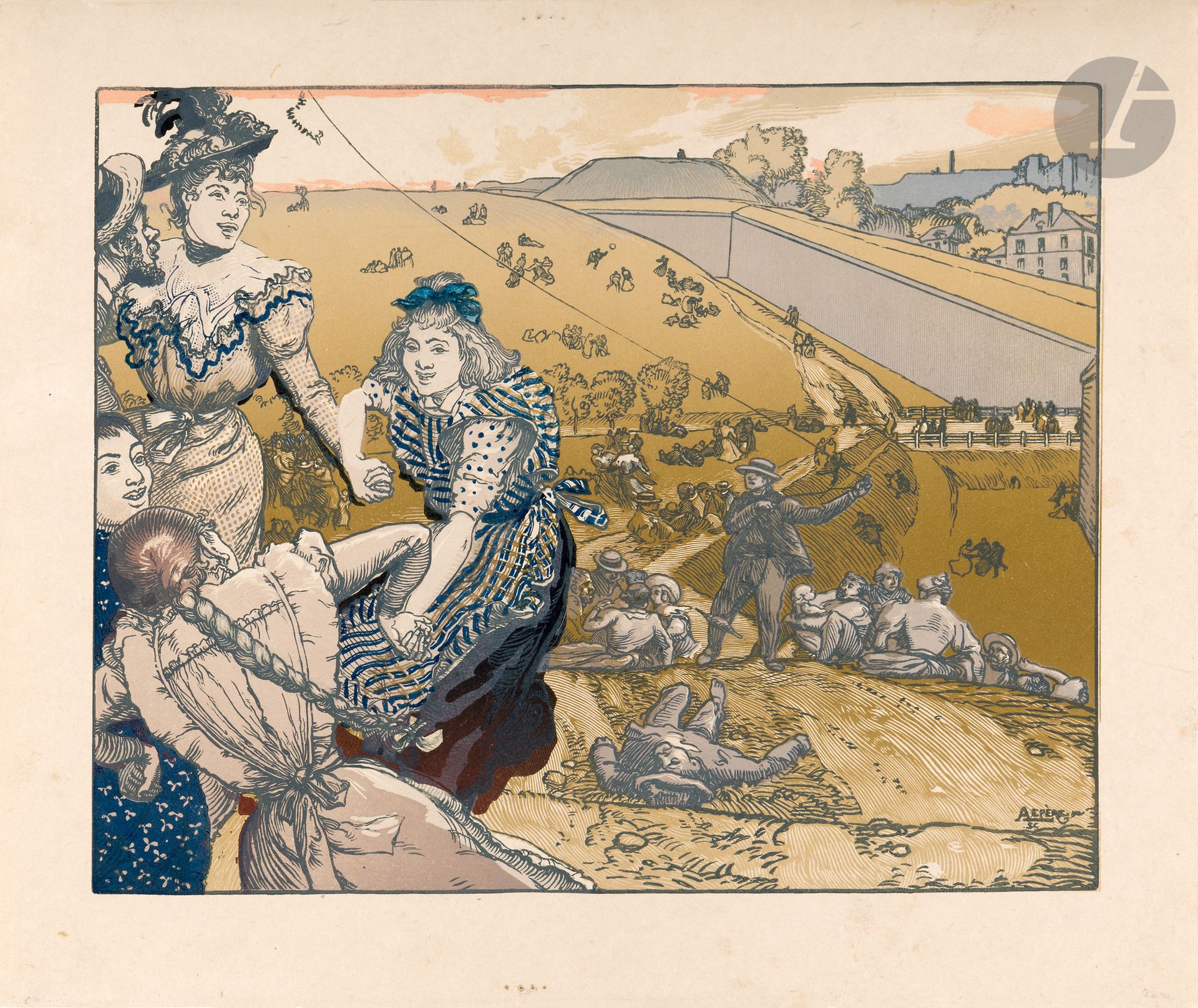 Null 奥古斯特-勒佩尔（1849-1918 年）
周日的防御工事1898.木刻。335 x 271.Texier-Bernier 506，彩色印刷。非常精美&hellip;