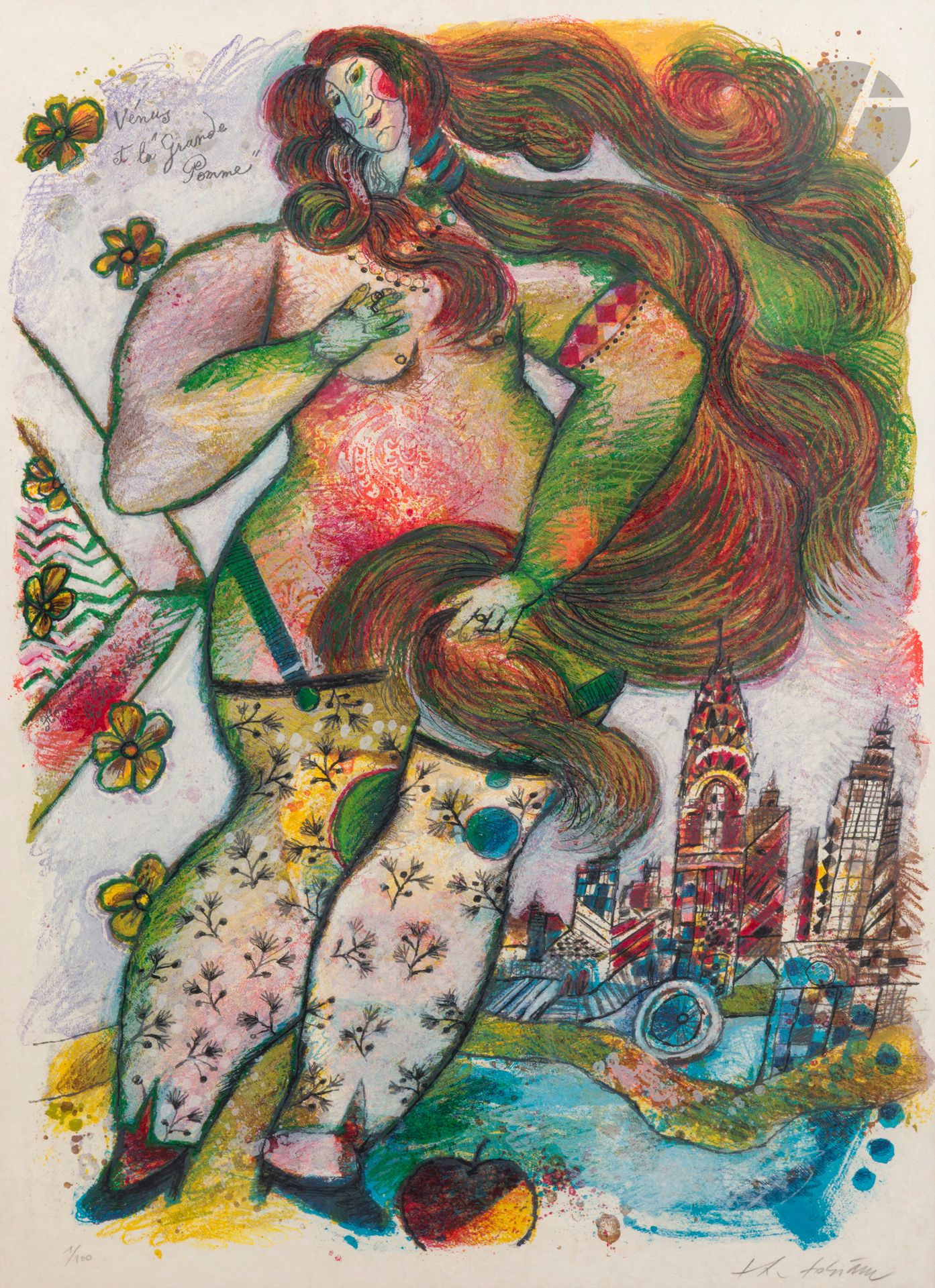 Null Théo TOBIASSE (1927-2012) 
Venus and the Big Apple 
Lithograph in colors. 
&hellip;