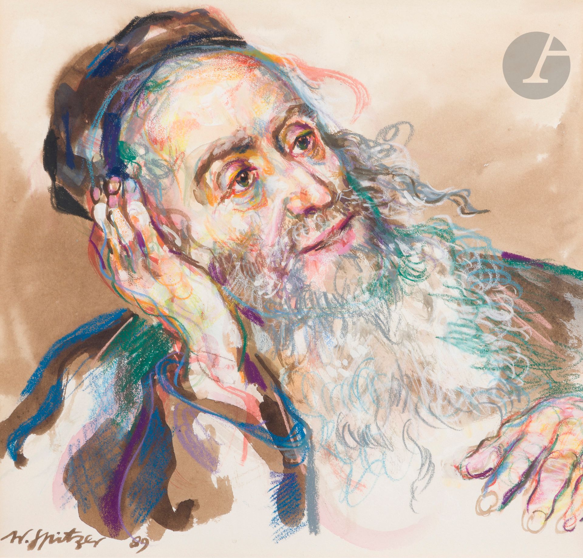 Null Walter SPITZER (1927-2021) 
The Thinking Jew, 1989 
Watercolor and pastel. &hellip;