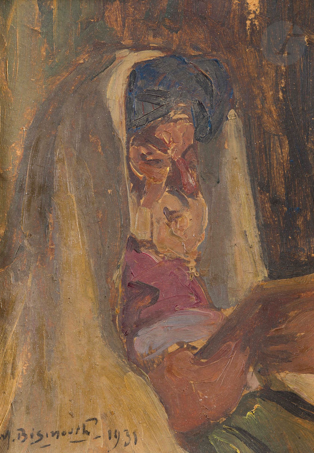 Null Maurice BISMOUTH (1891-1965) 
Studium der Tora, 1931 
Öl auf einer Holztafe&hellip;