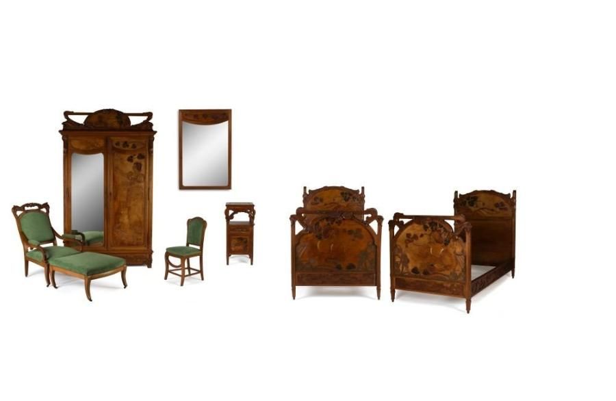 Léon CAUVY (1874-1933) Exceptionnel ensemble de mobilier de chambre à coucher, r&hellip;