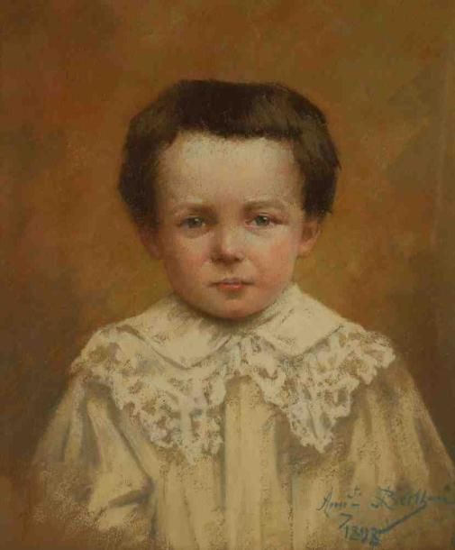 Auguste BERTHON (Né en 1858) Portrait d'enfant au col de dentelle, 1898. Pastel,&hellip;