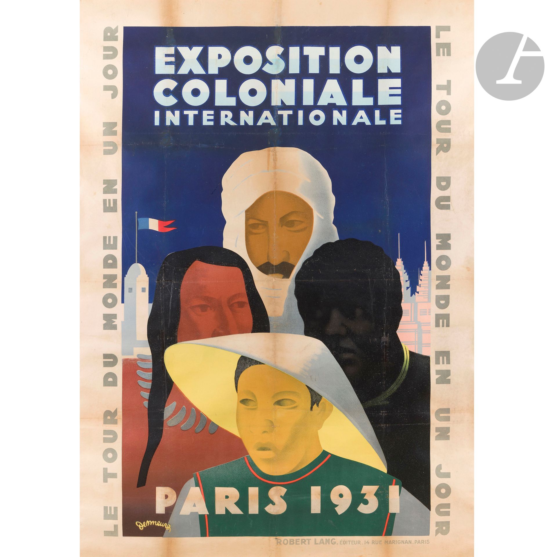 Null 维克托-让-德斯梅尔（1895-1978 年） 
国际殖民地展览--一日环游世界--巴黎，1931 年
色版画。用布包着。罗伯特-朗，巴黎。左下方有签&hellip;