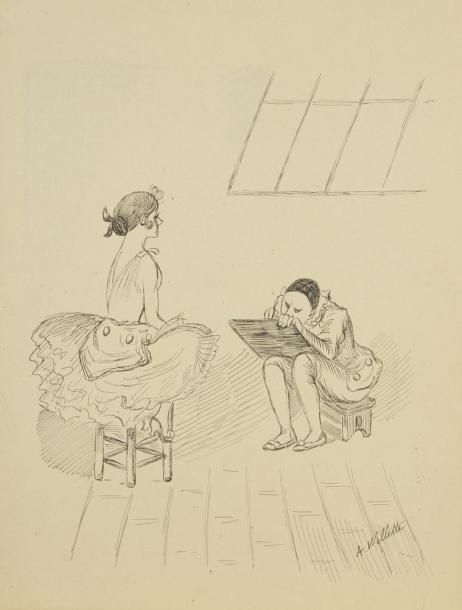 Adolphe WILLETTE (1857-1926) Pierrot artiste dessinant Colombine (dessin de pres&hellip;