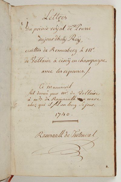 VOLTAIRE (1694-1778) Manuscrit d'époque, Lettres du prince royal de Prusse aujou&hellip;