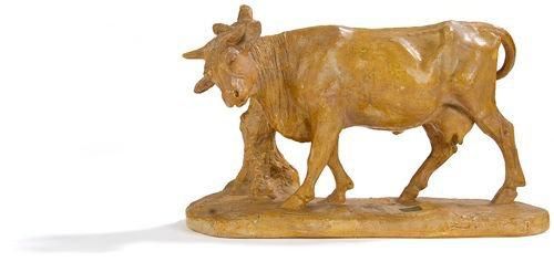 Christophe FRATIN (1801-1864) Vache se grattant l'encolure Plâtre d'atelier. Sig&hellip;