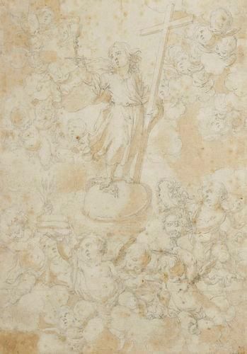 ECOLE DU XVIIe SIÈCLE Christ en gloire Mine de plomb. (Piqûres). 27 x 19,30 cm P&hellip;
