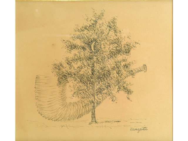 MAGRITTE René (1898 - 1967) L'arbre et la pipe Encre sur papier. Signée en bas à&hellip;