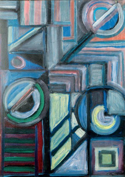 Nicolas ISSAIEV (1891-1977) Composition abstraite. Huile sur panneau. Signée en &hellip;