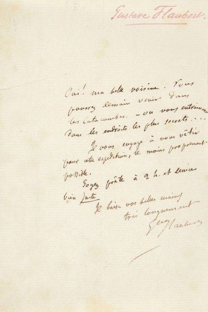 Gustave flaubert (1821-1880) L.A.S., [vers 1860-1865 ?, à Jeanne de Tourbey]; su&hellip;