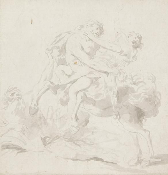 Ecole Italienne du XIXe siècle 
Centaure enlevant une bacchante
Lavis d'encre.
2&hellip;