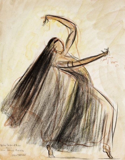 Jean TARGET (1910-1997) Leïla Bederkhan, dans une danse kurde Aquarelle, pierre &hellip;