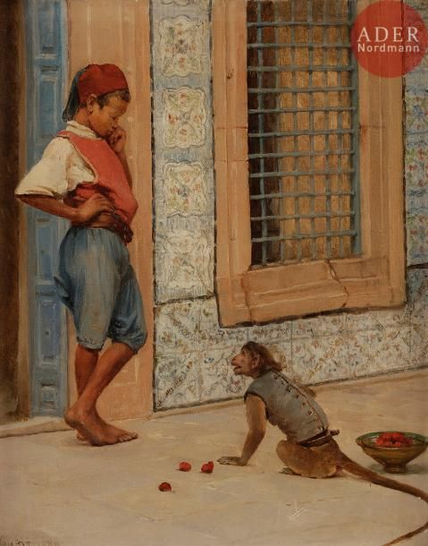 Null École orientaliste, fin XIXe siècle
Jeune garçon au singe, 1889
Huile sur t&hellip;