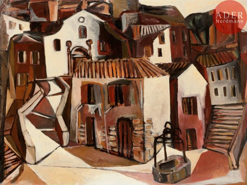 Georges-Henri PESCADÈRE (1915-2003) 
Village au puit, 1959
Huile sur toile.
Mono&hellip;