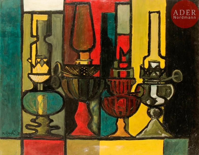 Georges-Henri PESCADÈRE (1915-2003) 
Lampes à huile, 1952
Huile sur isorel.
Sign&hellip;