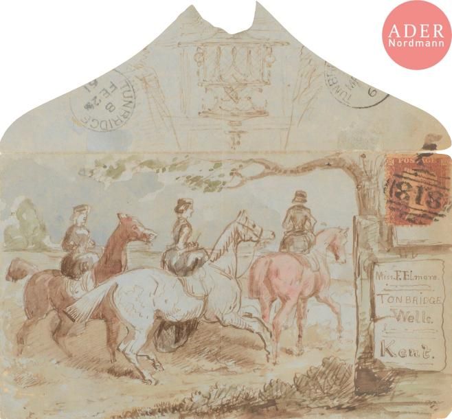 Null ECOLE ANGLAISE DU XIXe siècle
Les cavalières, 1861
Encre et aquarelle sur e&hellip;