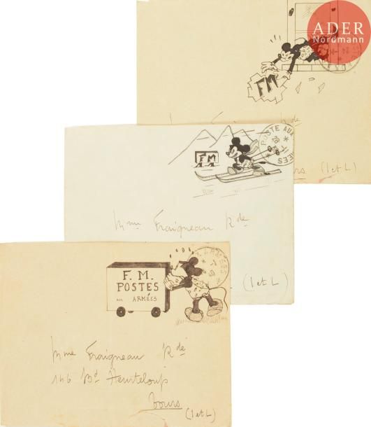 Null ECOLE FRANCAISE VERS 1940
Mickey d'après Walt Disney
3 encres sur enveloppe&hellip;