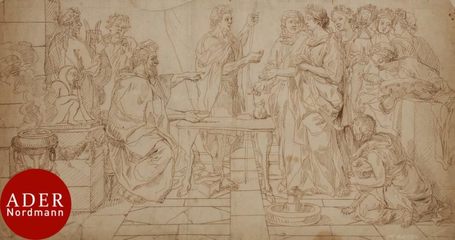 Null ÉCOLE FRANÇAISE du XVIIe siècle
Scène de prophétie avec des vestales
Plume &hellip;