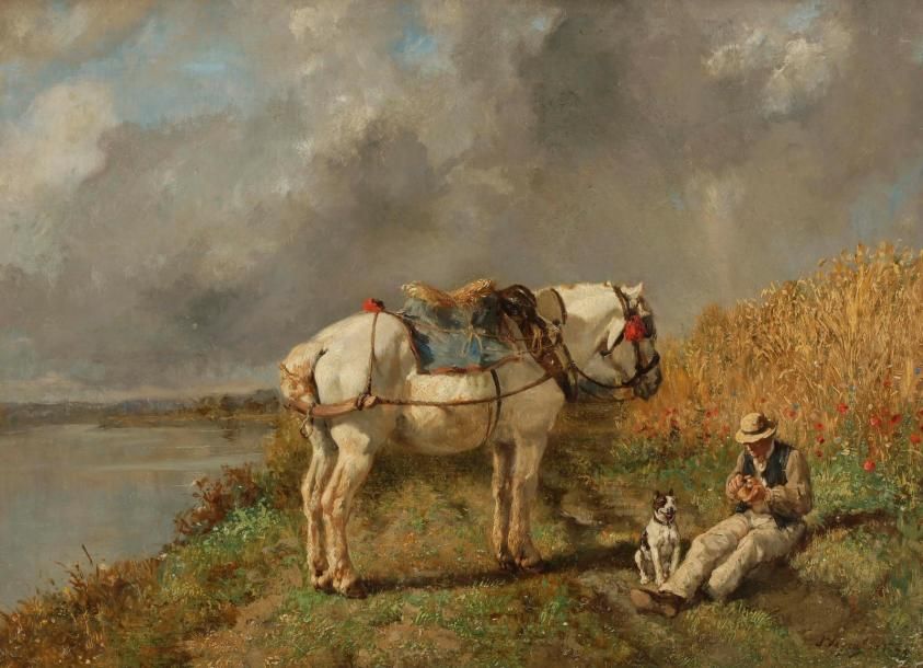 Null Jules Jacques VEYRASSAT (1828-1893)
Paysan et cheval au repos, 1879
Huile s&hellip;