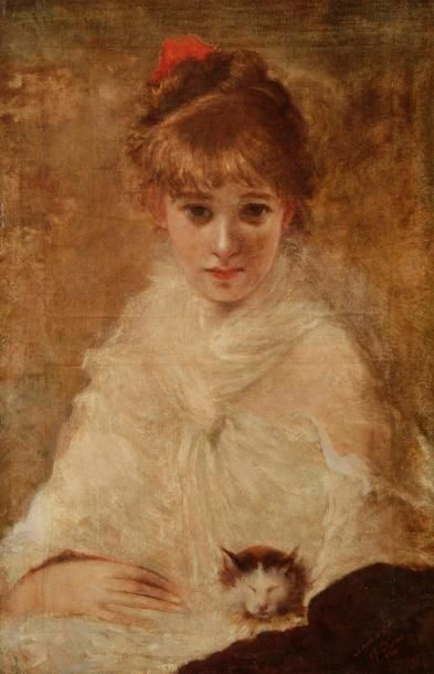 Null Alexandre ALAUX (1851-1932)
Jeune femme au chat, 1918
Huile sur toile.
Sign&hellip;