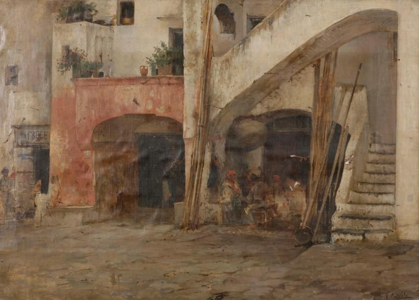 Null Vincenzo CAPRILE (1856-1936)
Vue d’une cour
Huile sur toile.
Signée en bas &hellip;