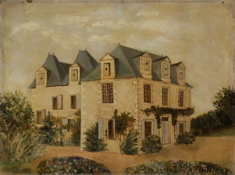 Null Tableau naïf sur toile figurant une maison bourgeoise en campagne.
26,8 x 3&hellip;