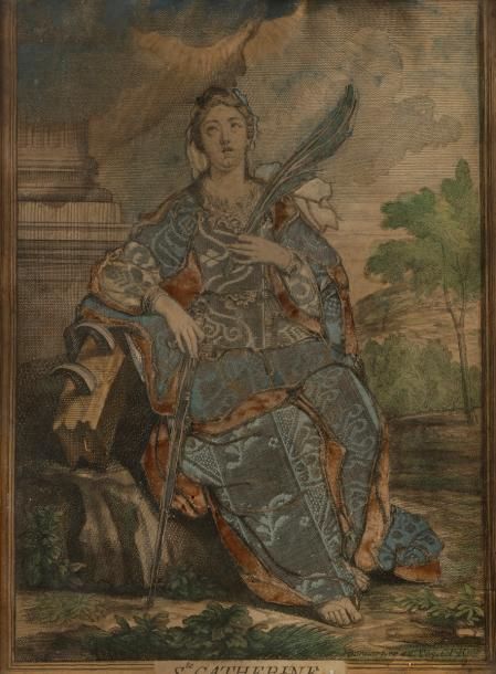 Null Gravure habillée, première moitié du XVIIIe siècle, figurant Sainte-Catheri&hellip;