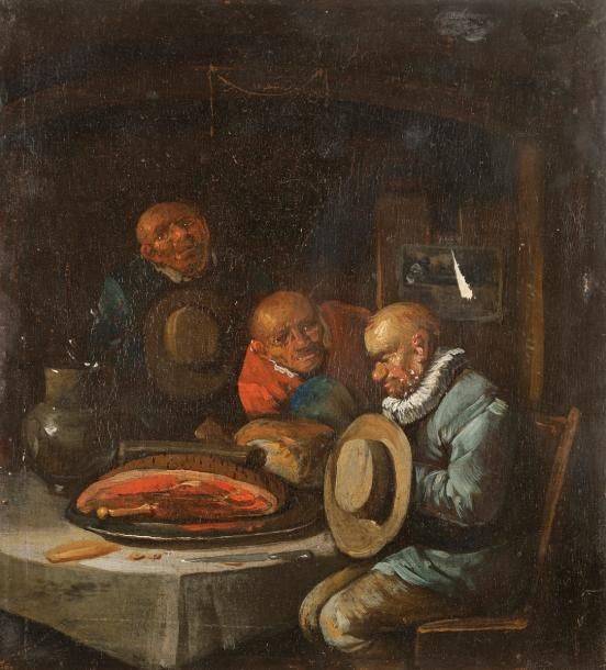 Null Attribué à Egbert VON HEEMSKERK II 
(1645 - 1704)
Scène de tabagie
Panneau &hellip;