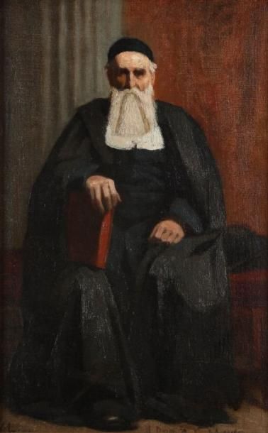 MOYSE Edouard (1827-1908) Rabbin assis Huile sur toile. Monogrammée en bas et à &hellip;