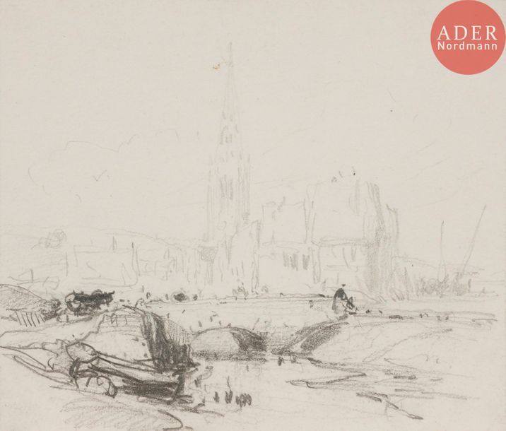 Null Eugène ISABEY (1803-1886)
Paysage au pont
Crayon noir.
On joint deux dessin&hellip;