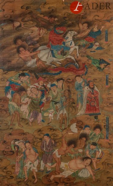 Null CHINE - XVIIIe/XIXe siècle
Encre et couleurs sur soie, représentant des scè&hellip;