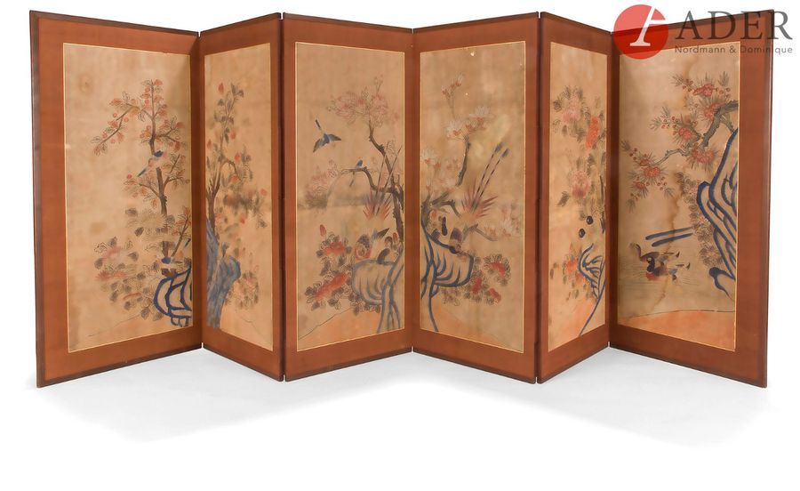 Null Corée - Fin XIXe siècle
Paravent à six feuilles, encre et couleurs sur papi&hellip;