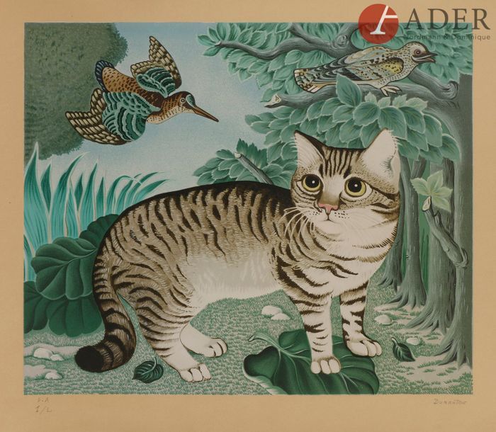 Null André DURANTON (1905-2010)
Trois chats - Chat aux oiseaux
2 lithographies.
&hellip;
