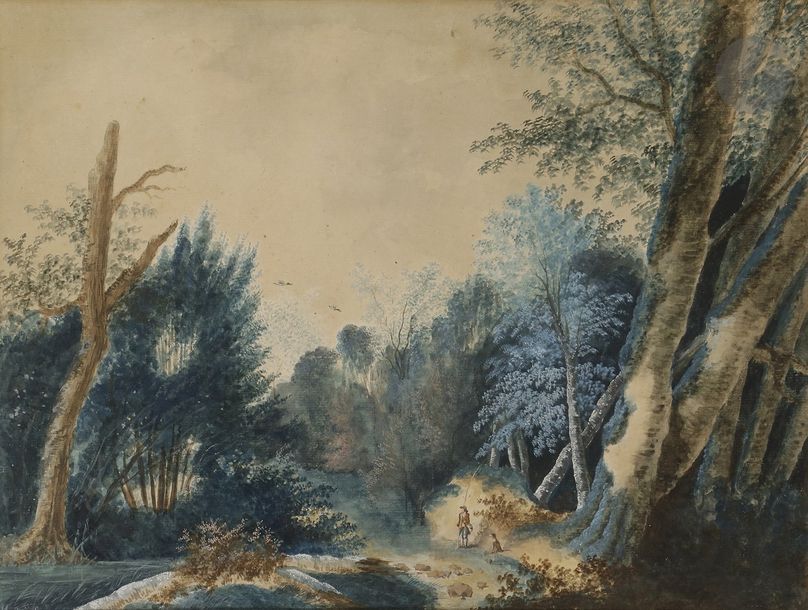 Null Pierre-Antoine MONGIN (1761 - 1827)
Paysage au pêcheur
Aquarelle gouachée.
&hellip;