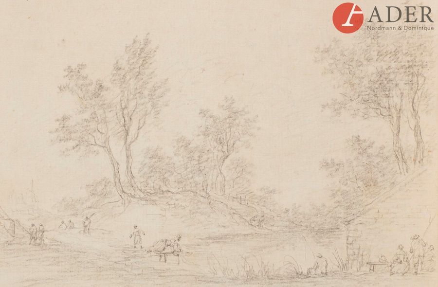 Null Attribué à Aignan-Thomas DESFRICHE 
(1715 - 1800)
Deux paysages animés
Cray&hellip;