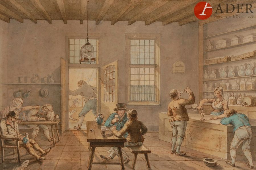 Null École ANGLAISE vers 1800
La Taverne en bord de quai
Aquarelle, plume et enc&hellip;