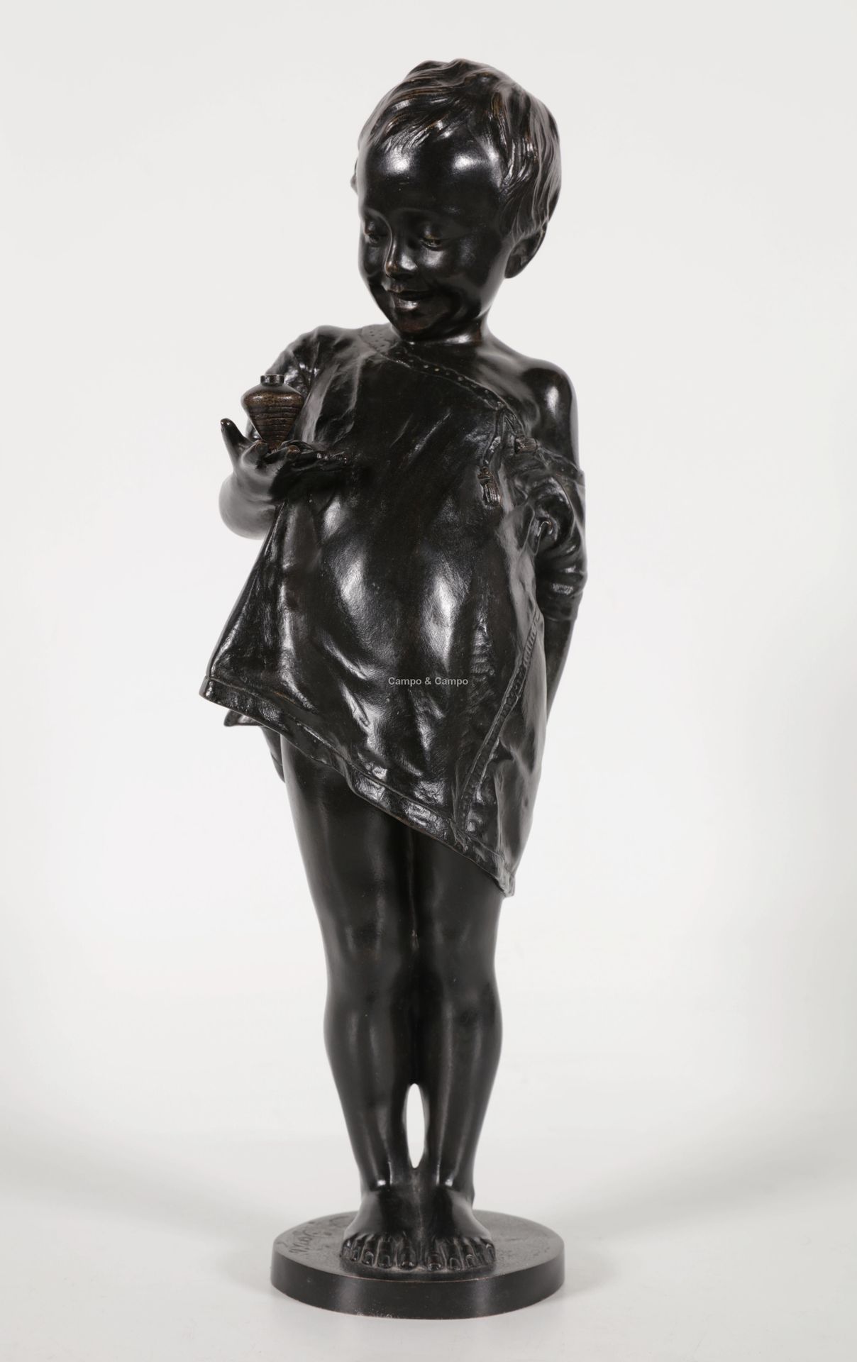 FRANS JORIS 1851-1914 Enfant à la toupie
Kind met tol
Brons. Bronze
Get. Sig. H=&hellip;