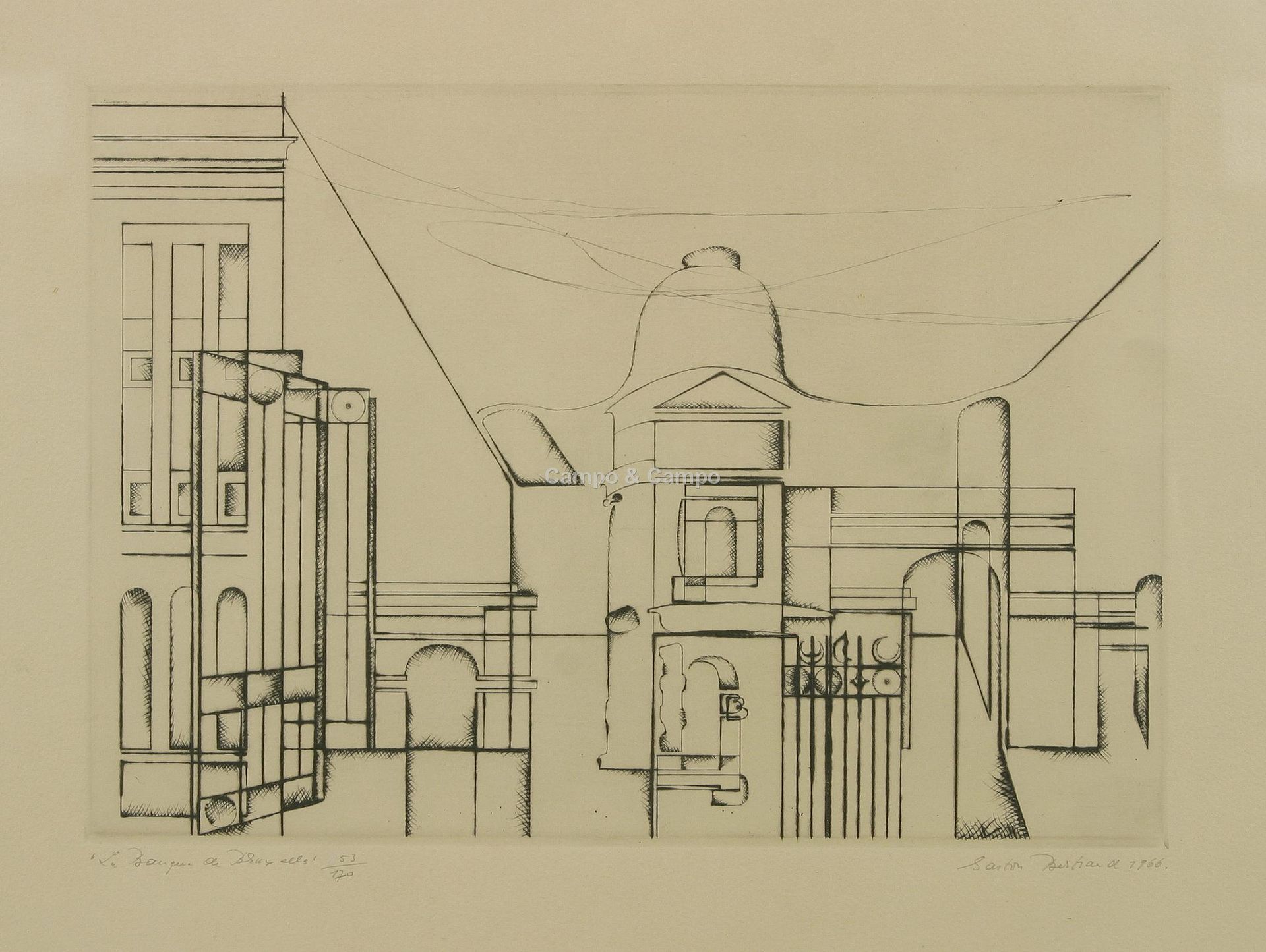 BERTRAND Gaston 1910-1994 'Architectuur, La Baque de Bruxelles'
Ets. Eau-forte
G&hellip;