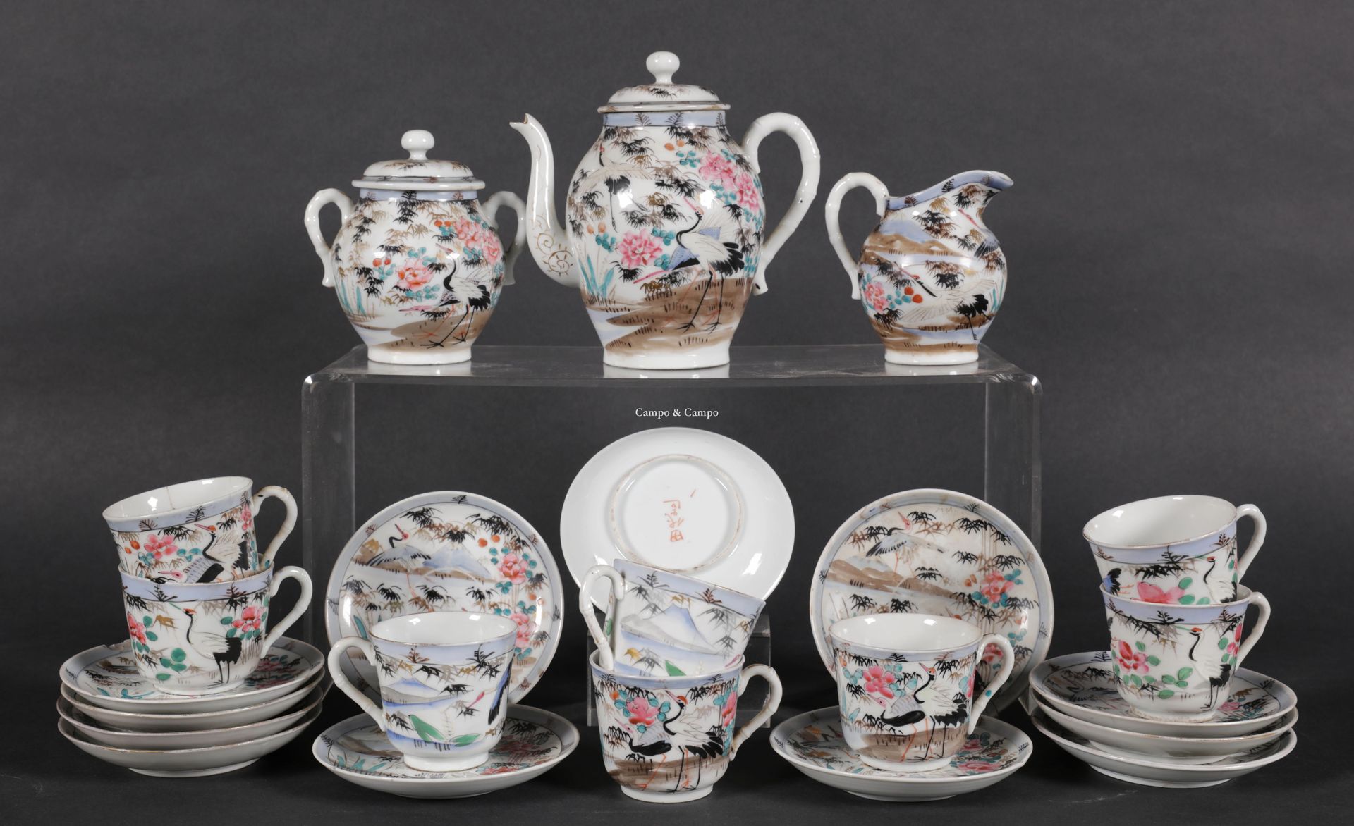 VARIA Oriental porcelain tea service for eight people. Decorated with herons in &hellip;