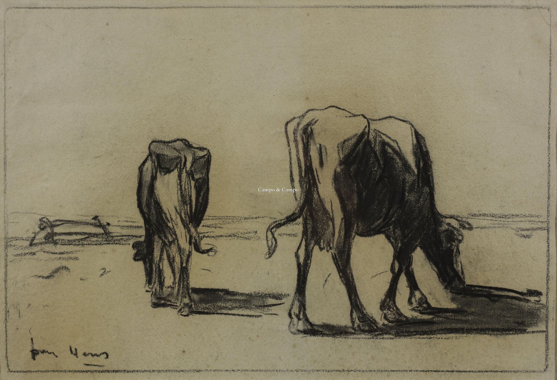 HENS FRANS 1856-1928 Étude de vaches au pâturage
Studie van grazende koeien
Hout&hellip;