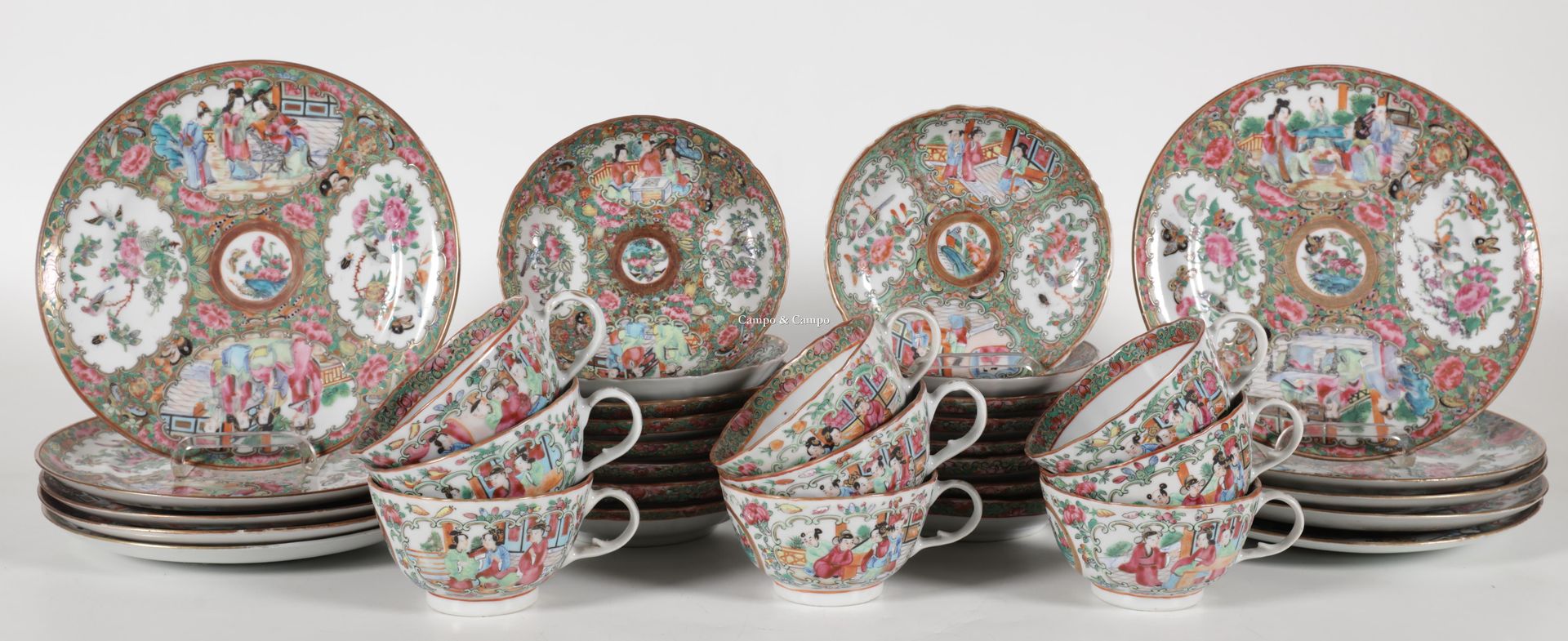 VARIA Service à thé en porcelaine de Canton comprenant neuf tasses, neuf soutass&hellip;