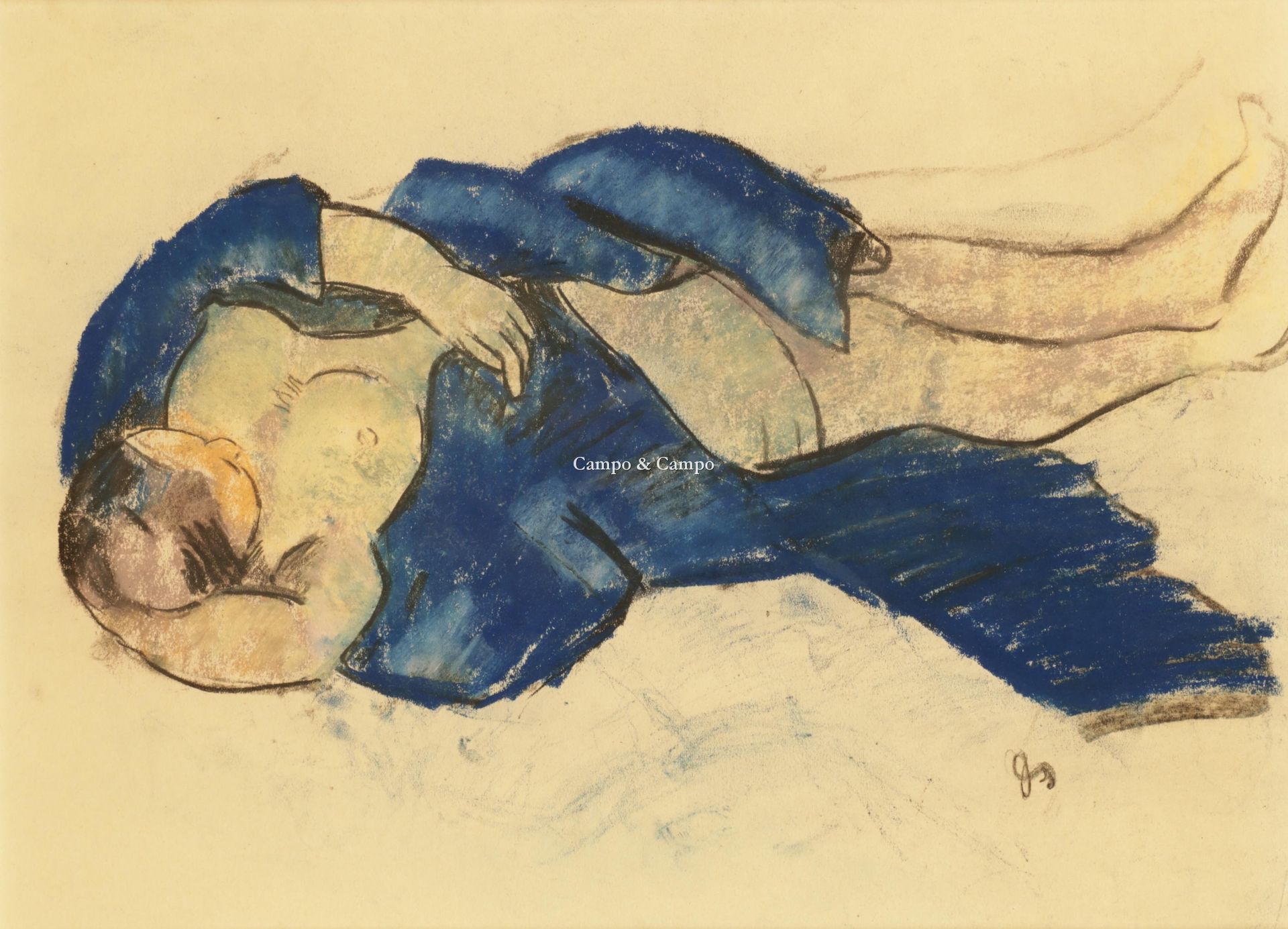 DE SUTTER JULES 1895-1970 裸体与蓝色斗篷
裸体与蓝色斗篷
创作技术。混合媒体/纸
单幅36 x 26厘米