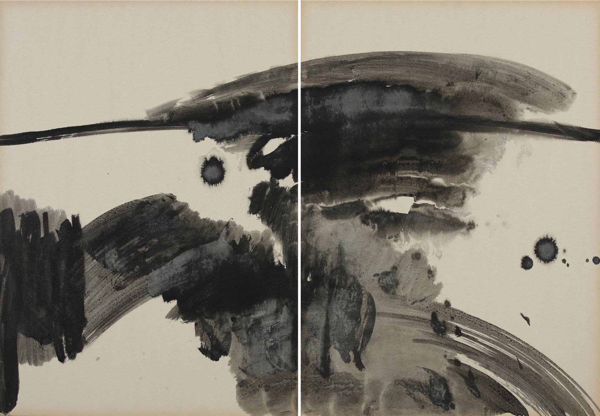 Null 
唐海文 (1927-1991)




无题》，约1976年，板上水墨，双联画




70 x 100厘米 




无符号




在唐的手背上&hellip;