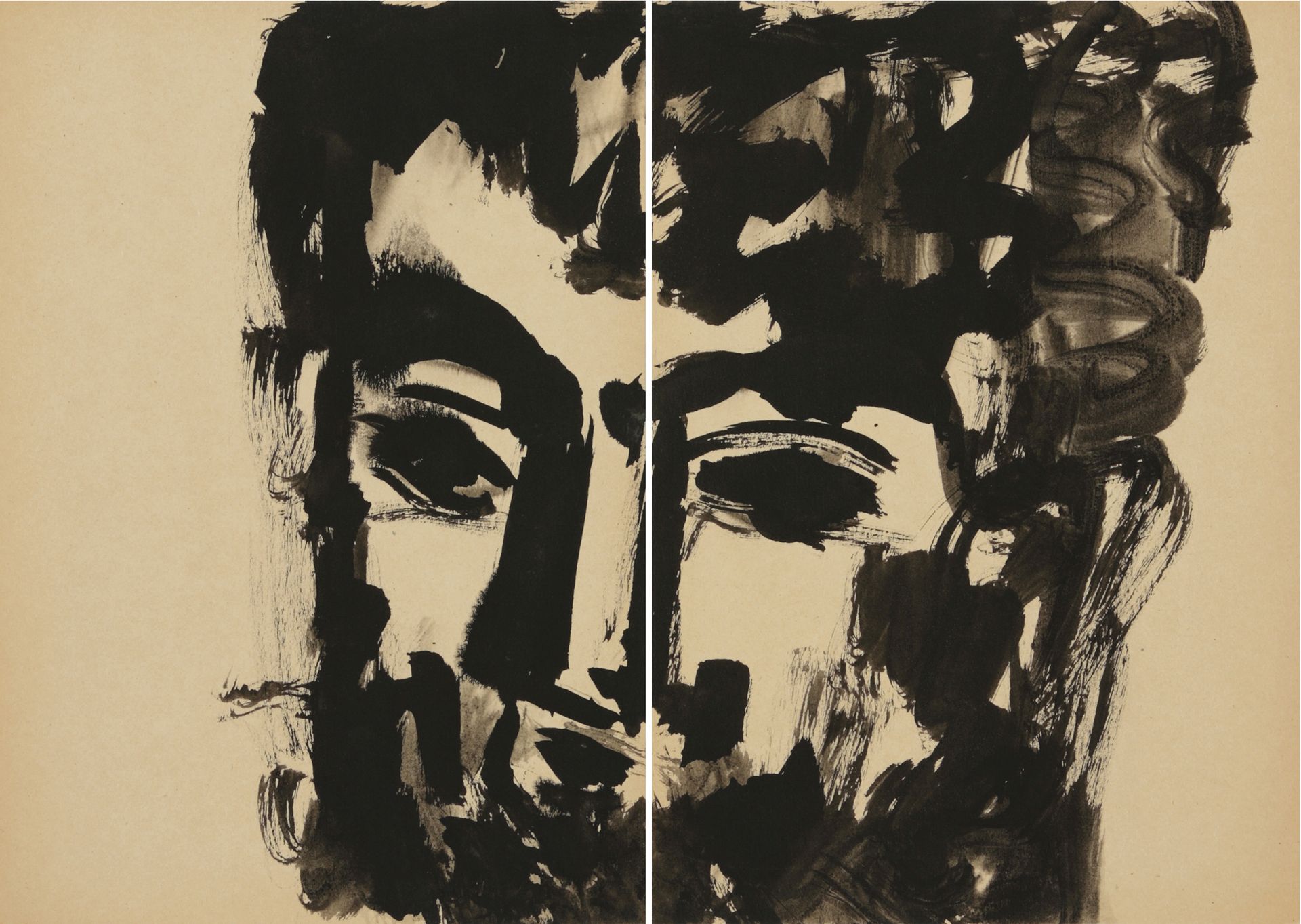 Null 
唐海文 (1927-1991)




无题，脸，约1975年，水墨在Tako板上，双联画




29,7 x 42 cm




没有签名 

&hellip;