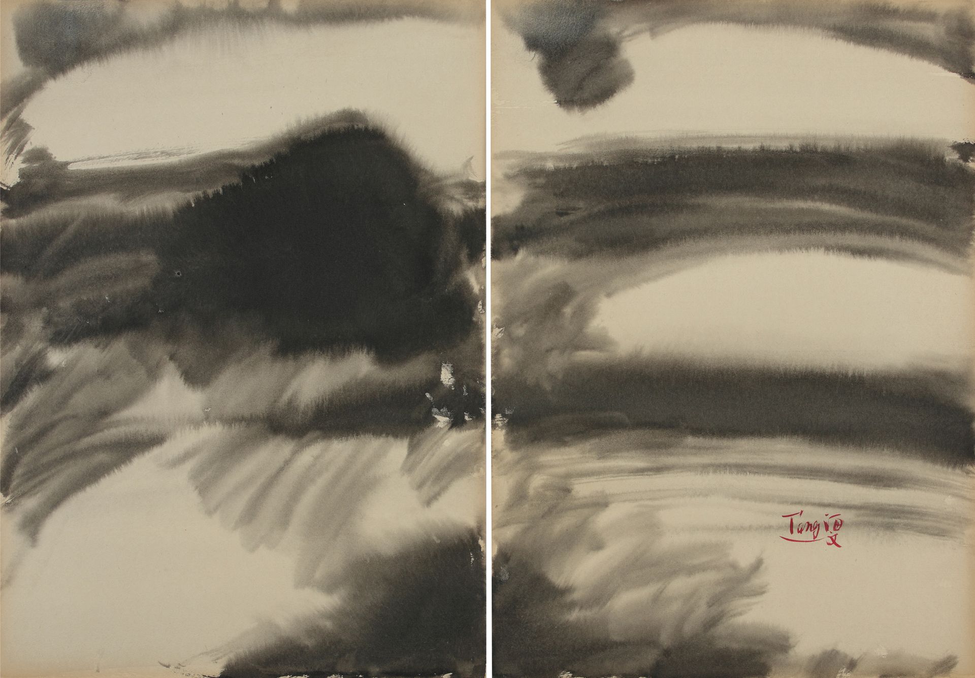 Null 
唐海文 (1927-1991)




无题》，约1974年，木板上的墨水，双联画




70 x 100厘米 




签名右下方






&hellip;