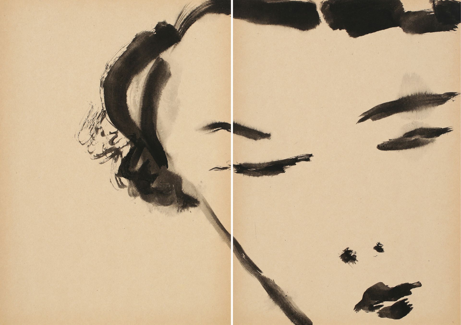 Null 
唐海文 (1927-1991)




无题，脸，约1975年，水墨在Tako板上，双联画




29,7 x 42 cm 




没有签名

&hellip;
