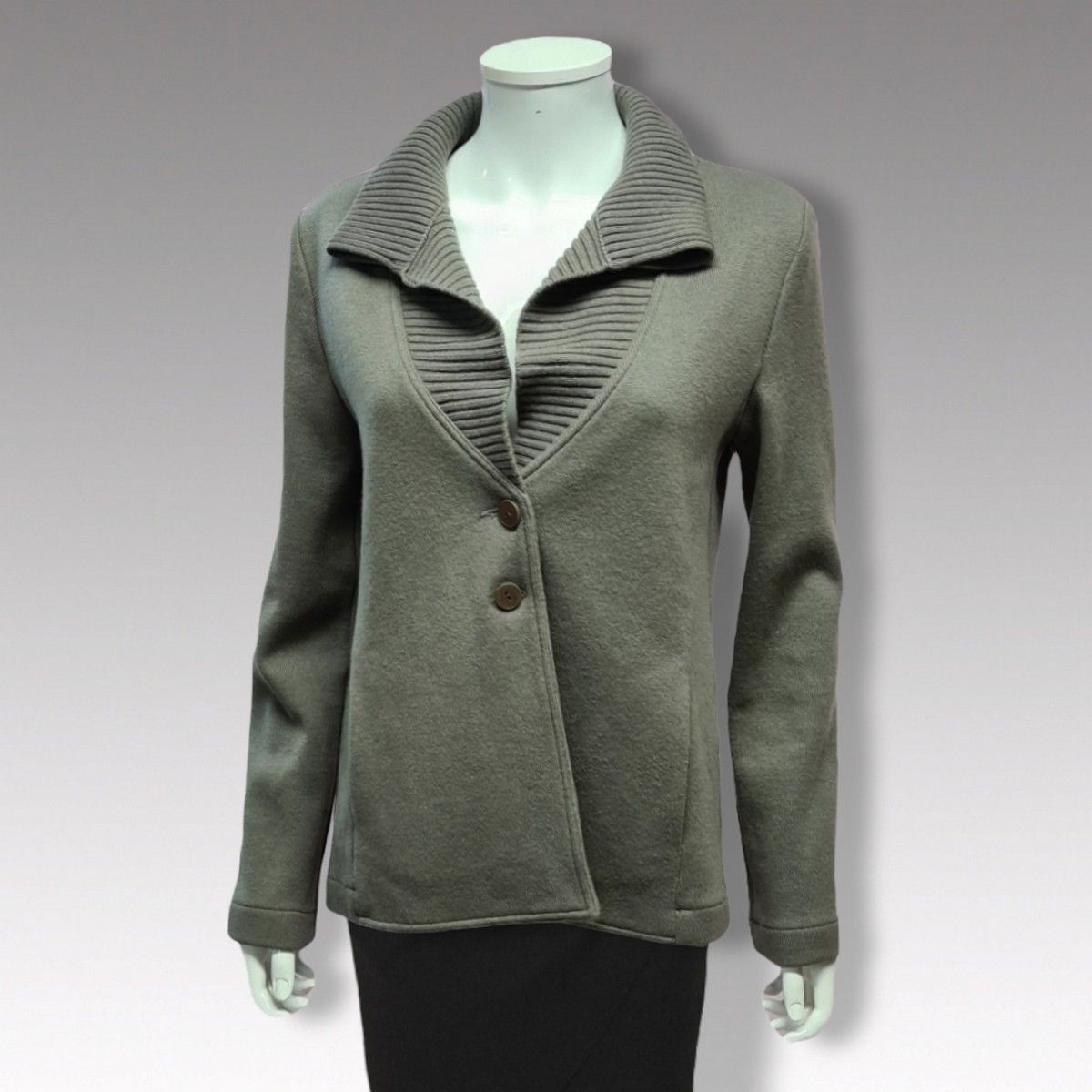 Null Amina RUBINACCI - Cashmere and silk taupe wool jacket, double ribbed stand-&hellip;